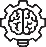 Ingenious Mind at Work A Black and White Illustration of a Brain Powering a Gear, Symbolizing Creative Problem-Solving and Innovative Thinking vector