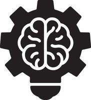 Ingenious Mind at Work A Powerful Black and White Illustration of a Brain Inside a Cog, Symbolizing Intelligent Innovation and Creative Problem-Solving vector
