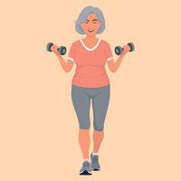 Elderly Woman Working Out with Dumbbells vector