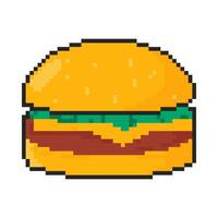 8 bit burger icon. Pixel art object. Old school vintage game graphic. vector