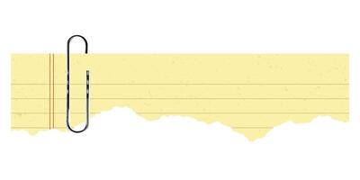 Vintage torn yellow paper ,with paper clip with jagged, rough borders. Retro grunge style vector