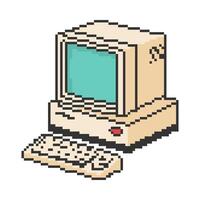 Old computer icon, Pixel art object in 8 bit style. Retro 80s,90s game graphics. vector