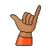 Pixel art hand gesture icon in 8 bit style. Retro 80s,90s game graphics. vector