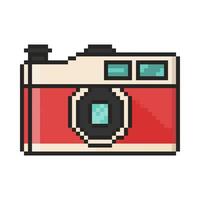 8 bit retro camera icon, Pixel art object. Old school vintage game graphic vector