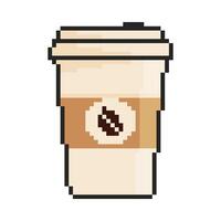 8 bit coffee cup icon, Pixel art object. Old school vintage game graphic. vector