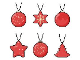 8 bit christmas bauble toys icon set. Pixel art object. Retro 80s,90s game graphics. vector
