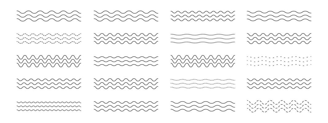 Abstract wavy, and dashed line collection on white background. Elegant wavy border set.