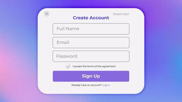 Register form with login and password fields. illustration of sign up in user interfaces. Minimalistic registration screen for web. vector