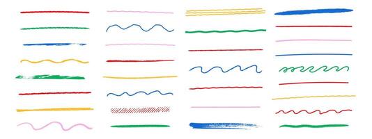 Hand drawn chalk underline and scribble lines. Grunge pencil sketch highlight strokes. set. vector