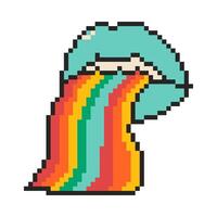 Vintage mouth with rainbow icon. Pixel art object in 8 bit style. Retro 80s,90s game graphics. vector