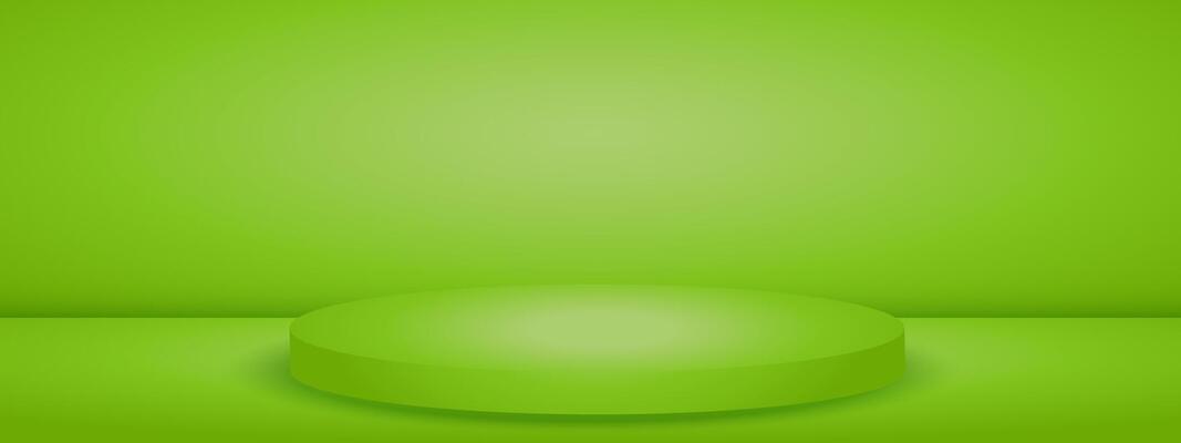 Limbo green background with podium pedestal. Abstract studio gradient bg. Modern banner with empty space for advertising text. illustration.
