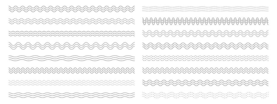 Wavy corrugated lines collection, Minimalist abstract wave borders. Modern design elements. vector