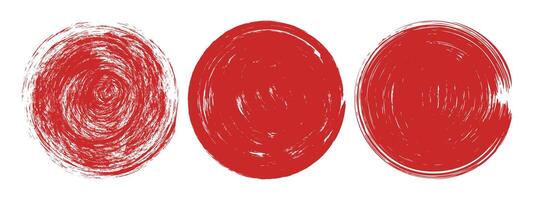 Japanese red sun rough brush set, Abstract crayon circle stamps collection. vector