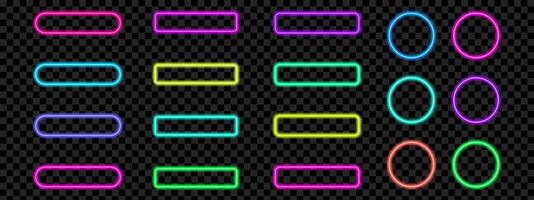Neon button frames with bright glow. icons for digital and gaming projects. vector