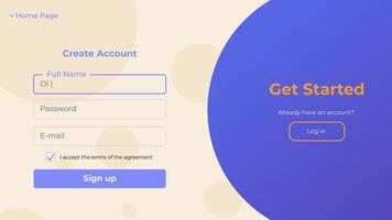 Register page layout with login and password fields. Simple and modern sign up form design for websites. vector