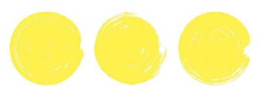 Round brush sun rough, Yellow grunge ink stamp. Abstract crayon design elements. vector
