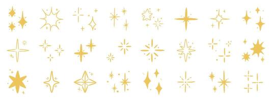 Hand drawn pastel brush star doodle set, Crayon and chalk style twinkle, sparkle, and shining star elements. Childish sketch illustration on white background vector