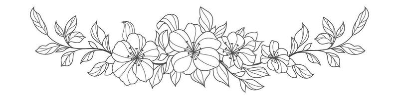 Ornamental elegant floral flower divider garland frame border with leaves blossoms isolated on transparent background vector