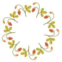 Autumn small strawberry circle frame. Round border made of fall berries. The berries have different shapes and are arranged in a circle. flat isolated on white background. vector