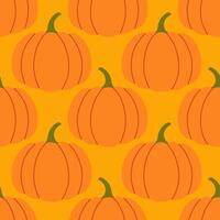 Pumpkins seamless pattern. Autumn isolated orange pumpkin on yellow background. Square repeat pattern flat design for fall season. vector