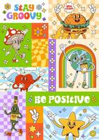 Colorful cartoon characters promoting positivity vector