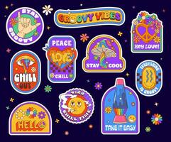 Colorful groovy sticker collection vector