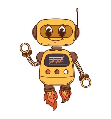 Robot, groovy retro cartoon droid, robotic cyborg