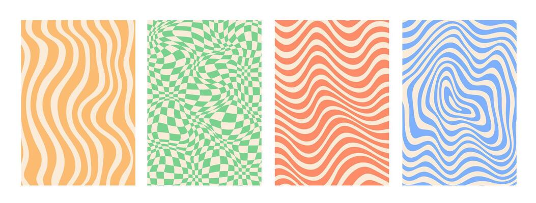 Psychedelic groovy pattern backgrounds set