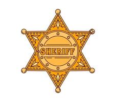 Cartoon sheriff badge star, groovy Western symbol vector