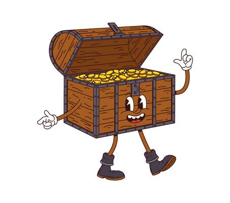 Cartoon groovy corsair and pirate treasure chest