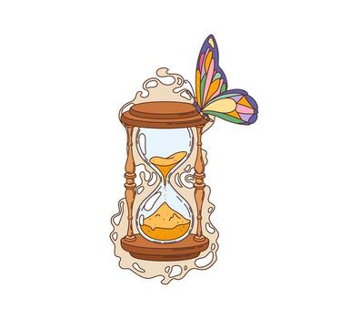 Sand clock, hourglass retro hippie groovy object vector