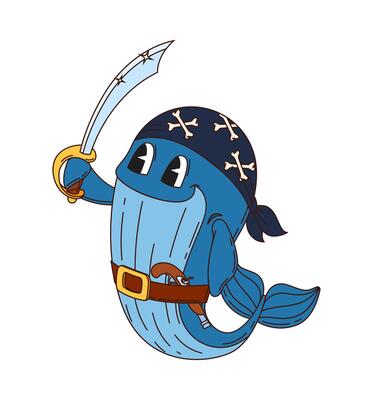 Cartoon groovy whale pirate animal character