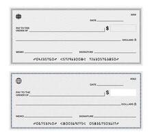 Blank bank check template, checkbook cheque vector