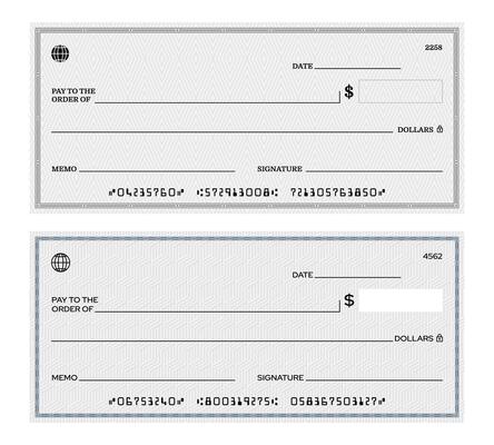 Blank bank check template, checkbook cheque