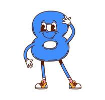Groovy number 8 or cartoon math funny character vector