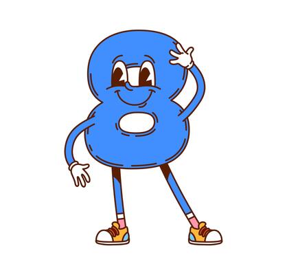 Groovy number 8 or cartoon math funny character