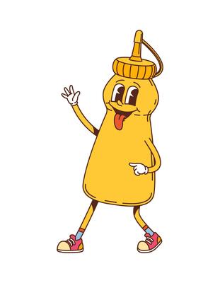 Cartoon groovy mustard sauce bottle character