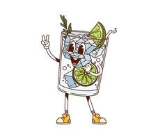 Gin tonic cocktail drink groovy retro character vector