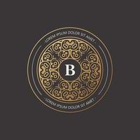Intricate Golden Ornament Circle Frame With the Letter B Logo. vector