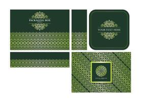 Green packaging design with decorative patterns vector