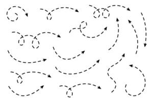 Set of curved arrows with dashed lines. vector