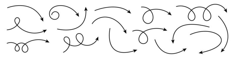 Curved and Twisted Hand Drawn Arrows. vector