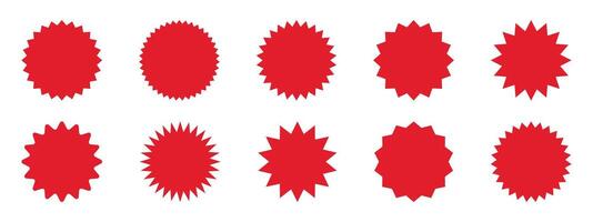 Set of red starburst, sunburst badges. Best for price tag, sale sticker, quality mark. vector