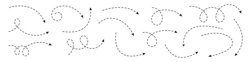 Collection of curved arrows with dashed lines. Set of poimters. vector