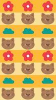 cute cartoon cat with flowers and clouds in yellow stripe style. cute drawing for phone wallpaper and background vector