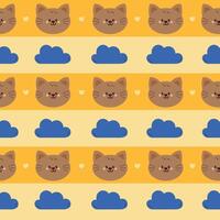 cute drawing cartoon cat and sky element seamless pattern in yellow stripe pattern design vector