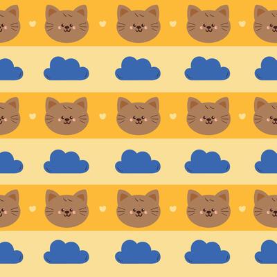 cute drawing cartoon cat and sky element seamless pattern in yellow stripe pattern design