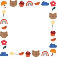 cute frame with drawing cartoon cat and cute stuff. cartoon doodle, object, frame border, hand drawing illustration vector