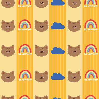 cute drawing cartoon cat and sky element seamless pattern in yellow stripe pattern