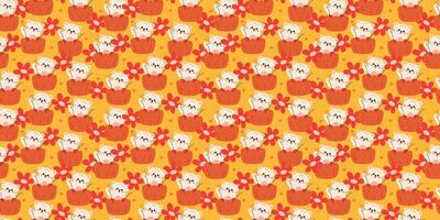 cute seamless pattern cartoon cat inside cupcake and flowers for desktop wallpaper and background vector